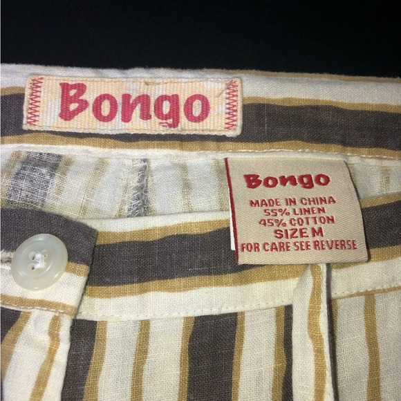 5/$25 
Vintage Bongo Striped Pants BohoM Linen Blend Flare Zip Button Tie Front - Picture 2 of 8